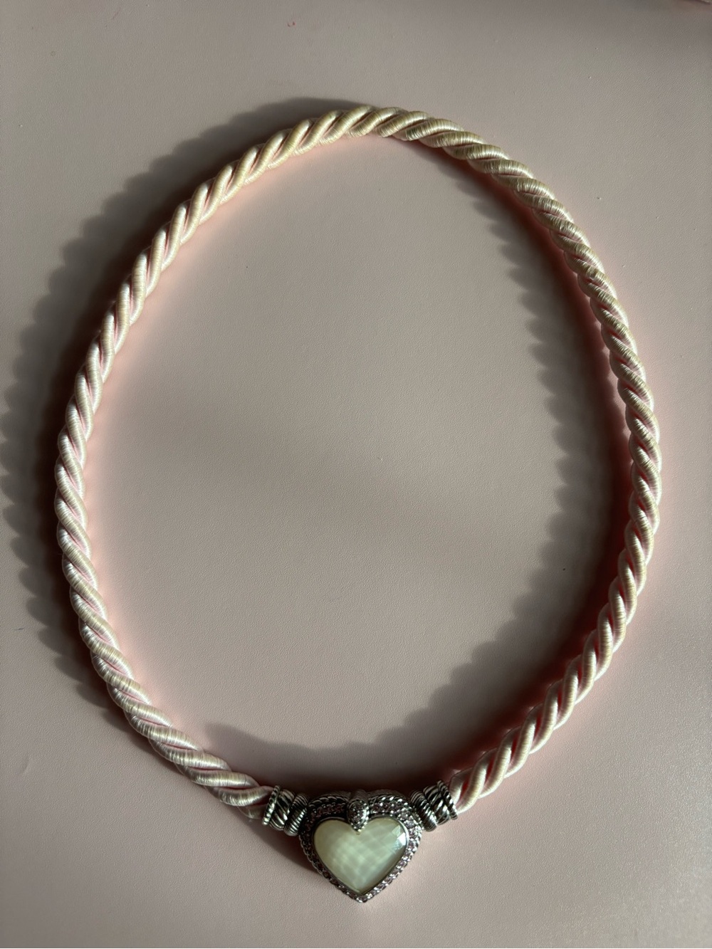 Judith Ripka Silver-Tone Rope Necklace with White Heart Pendant